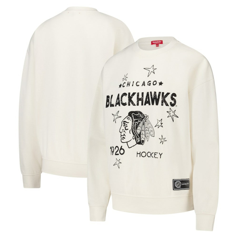 Chicago Blackhawks Mitchell & Ness Women's Logo 3.0 Pullover Sweatshirt - Cream | US 202122453