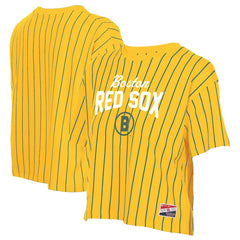 Boston Red Sox New Era Women's 2025 City Connect Pinstripe T-Shirt - Yellow T-shirts