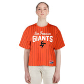 San Francisco Giants New Era Women's 2025 City Connect Boxy Pinstripe T-Shirt - Orange T-shirts