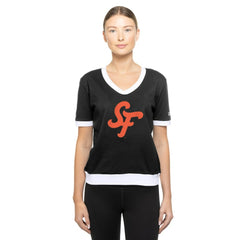 San Francisco Giants New Era Women's 2025 City Connect Rhinestone V-Neck T-Shirt - Black T-shirts