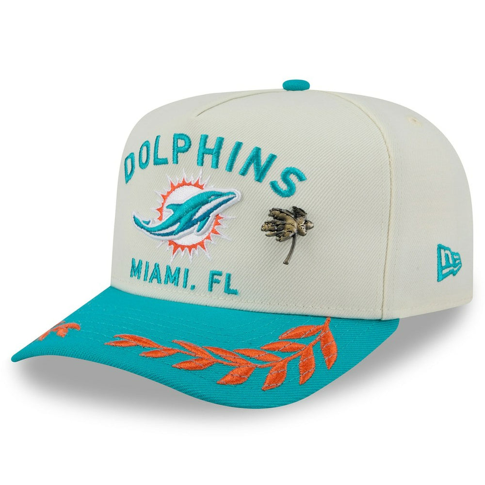Miami Dolphins New Era 2025 NFL Draft A-Frame 59FIFTY Fitted Hat - Cream/Aqua Hats
