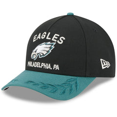 Philadelphia Eagles New Era 2025 NFL Draft 9FORTY A-Frame M-Crown Adjustable Hat - Black/Midnight Green Hats