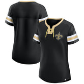 New Orleans Saints Women's Bling Athena Jersey Style Lace-up T-Shirt - Black T-shirts