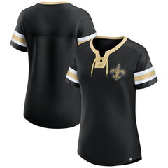 New Orleans Saints Women's Bling Athena Jersey Style Lace-up T-Shirt - Black T-shirts
