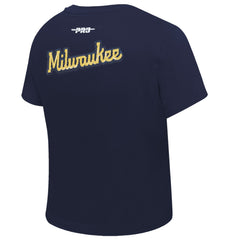 Milwaukee Brewers Pro Standard Women's Game Day Classics Baby Doll Cropped T-Shirt - Navy T-shirts