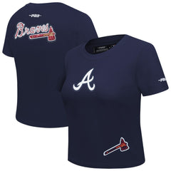 Atlanta Braves Pro Standard Women's Game Day Classics Baby Doll Cropped T-Shirt - Navy T-shirts