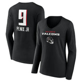 Michael Penix Jr. Atlanta Falcons Women's Name & Number Team Wordmark Long Sleeve V-Neck T-Shirt - Black T-shirts