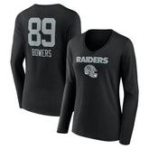 Brock Bowers Las Vegas Raiders Women's Name & Number Team Wordmark Long Sleeve V-Neck T-Shirt - Black T-shirts
