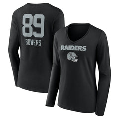 Brock Bowers Las Vegas Raiders Women's Name & Number Team Wordmark Long Sleeve V-Neck T-Shirt - Black T-shirts