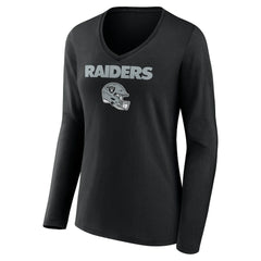 Brock Bowers Las Vegas Raiders Women's Name & Number Team Wordmark Long Sleeve V-Neck T-Shirt - Black T-shirts