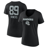 Brock Bowers Las Vegas Raiders Women's Name & Number Team Wordmark V-Neck T-Shirt - Black T-shirts