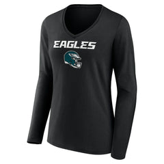 Saquon Barkley Philadelphia Eagles Women's Name & Number Team Wordmark Long Sleeve V-Neck T-Shirt - Black T-shirts