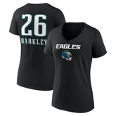 Saquon Barkley Philadelphia Eagles Women's Name & Number Team Wordmark V-Neck T-Shirt - Black T-shirts