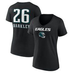 Saquon Barkley Philadelphia Eagles Women's Name & Number Team Wordmark V-Neck T-Shirt - Black T-shirts