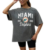 Miami Dolphins Gameday Couture Women's Throwback Oversized Snow Wash T-Shirt - Grey T-shirts