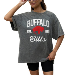 Buffalo Bills Gameday Couture Women's Throwback Oversized Snow Wash T-Shirt - Grey T-shirts