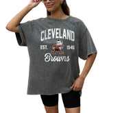 Cleveland Browns Gameday Couture Women's Throwback Oversized Snow Wash T-Shirt - Grey T-shirts