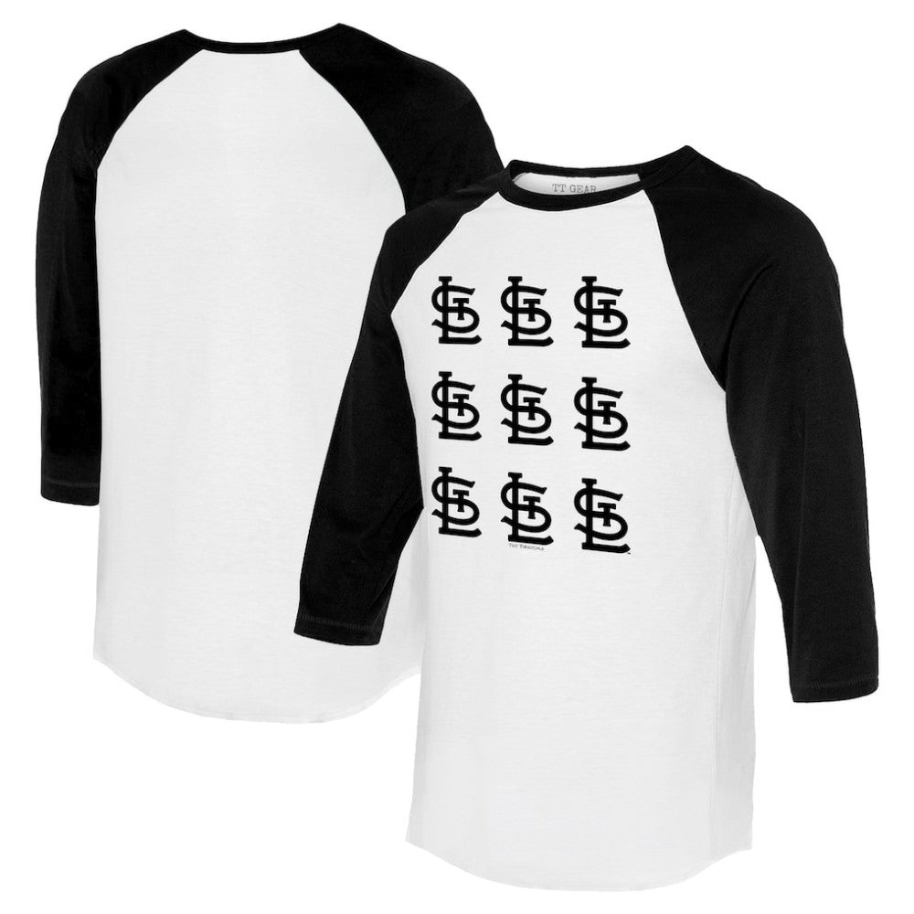 St. Louis Cardinals Tiny Turnip Women's Logo Grid 3/4 Sleeve Raglan T-Shirt - White/Black T-shirts