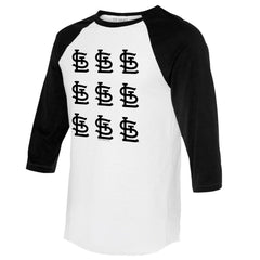 St. Louis Cardinals Tiny Turnip Women's Logo Grid 3/4 Sleeve Raglan T-Shirt - White/Black T-shirts