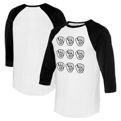 Milwaukee Brewers Tiny Turnip Women's Logo Grid 3/4 Sleeve Raglan T-Shirt - White/Black T-shirts