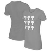 Philadelphia Phillies Tiny Turnip Women's Logo Grid T-Shirt - Gray T-shirts