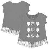 Minnesota Twins Tiny Turnip Girls Youth Logo Grid Fringe T-Shirt - Gray T-shirts