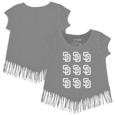 San Diego Padres Tiny Turnip Girls Youth Logo Grid Fringe T-Shirt - Gray T-shirts