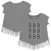 Boston Red Sox Tiny Turnip Girls Youth Logo Grid Fringe T-Shirt - Gray T-shirts
