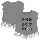 Chicago Cubs Tiny Turnip Girls Youth Logo Grid Fringe T-Shirt - Gray T-shirts