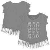 Cleveland Guardians Tiny Turnip Girls Youth Logo Grid Fringe T-Shirt - Gray T-shirts
