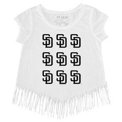 San Diego Padres Tiny Turnip Girls Youth Logo Grid Fringe T-Shirt - White T-shirts