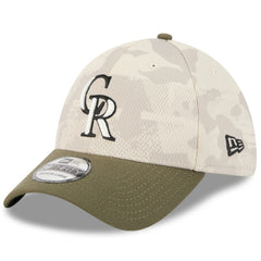 Colorado Rockies New Era 2025 Armed Forces Day 39THIRTY Flex Hat - Light Beige/Olive Hats