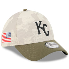 Kansas City Royals New Era 2025 Armed Forces Day 39THIRTY Flex Hat - Light Beige/Olive Hats