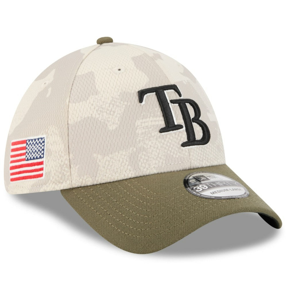 Tampa Bay Rays New Era 2025 Armed Forces Day 39THIRTY Flex Hat - Light Beige/Olive Hats