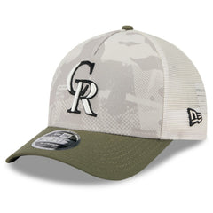 Colorado Rockies New Era 2025 Armed Forces Day 9FORTY M-Crown A-Frame Adjustable Hat - Light Beige/Olive Hats