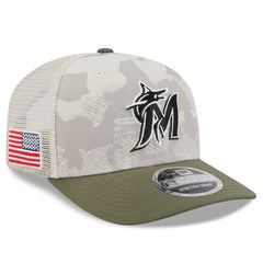 Miami Marlins New Era 2025 Armed Forces Day 9SEVENTY Stretch-Snap Hat - Light Beige/Olive Hats