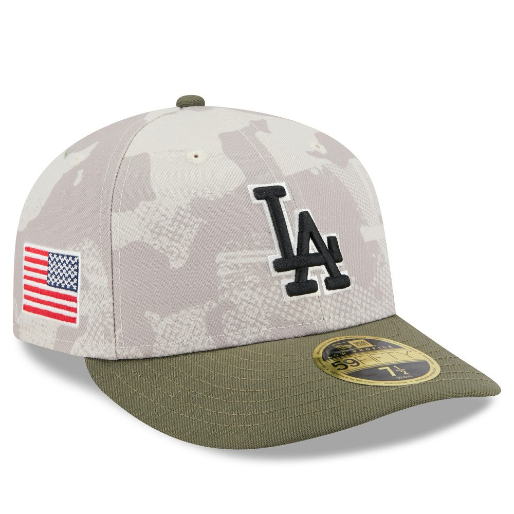 Los Angeles Dodgers New Era 2025 Armed Forces Day Low Profile 59FIFTY Fitted Hat - Light Beige/Olive Hats