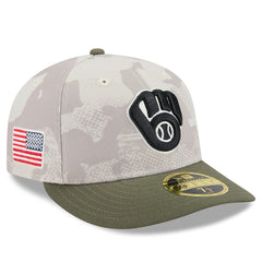 Milwaukee Brewers New Era 2025 Armed Forces Day Low Profile 59FIFTY Fitted Hat - Light Beige/Olive Hats