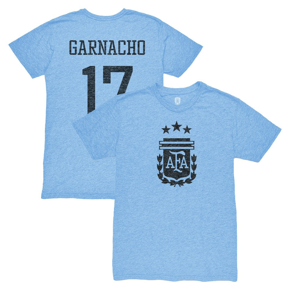 Alejandro Garnacho Argentina National Team 1863FC Player Vintage Tri-Blend T-Shirt Light Blue