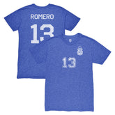 Cristian Romero Argentina National Team 1863FC Player Vintage Tri-Blend T-Shirt Blue