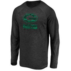 Green Bay Packers Iconic Striated Dark Logo Raglan Long Sleeve T-Shirt - Black T-shirts