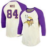 Randy Moss Minnesota Vikings Majestic Threads Retired Player Name & Number 3/4 Raglan Sleeve T-Shirt - Cream/Purple T-shirts