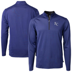 Kansas City Royals Cutter & Buck Big & Tall Virtue Eco Pique Micro Stripe Recycled Quarter-Zip Pullover Top - Blue Pullover