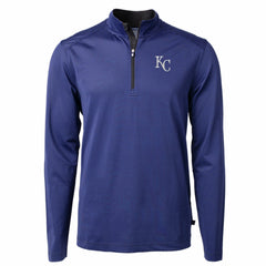 Kansas City Royals Cutter & Buck Big & Tall Virtue Eco Pique Micro Stripe Recycled Quarter-Zip Pullover Top - Blue Pullover