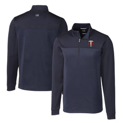 Minnesota Twins Cutter & Buck Big & Tall Traverse Stripe Stretch DryTec Quarter-Zip Top - Navy Tops