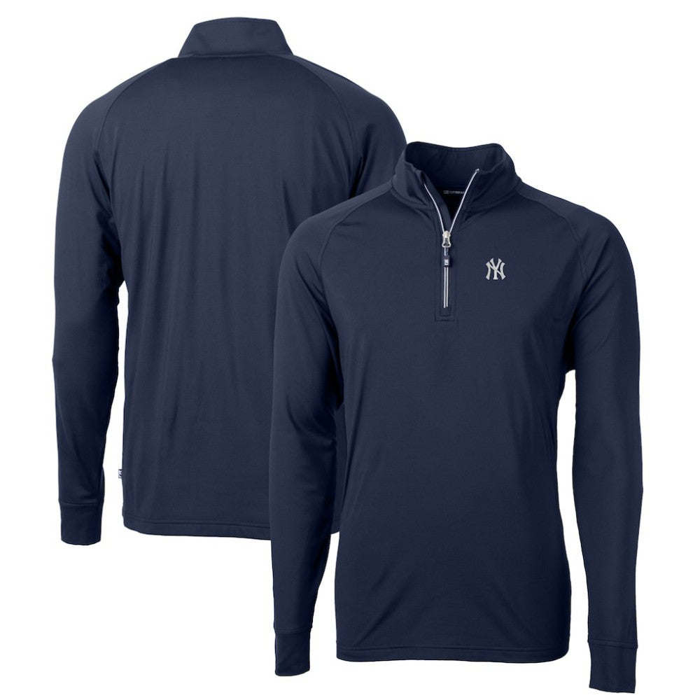 New York Yankees Cutter & Buck Big & Tall Adapt Eco Knit Stretch Recycled Quarter-Zip Pullover Top - Navy Pullover