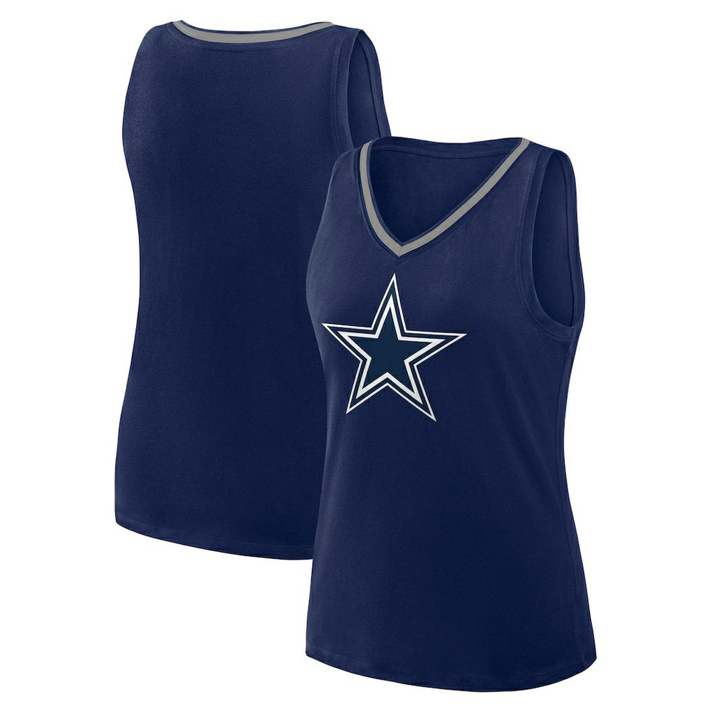 Dallas Cowboys Logo Athletic Women's Stellar Win V-Neck Tank Top - Navy Tops