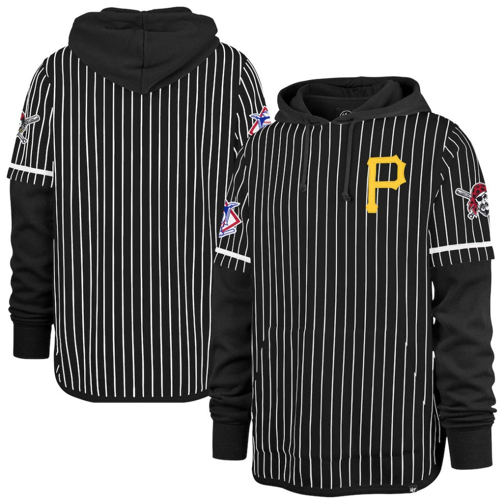 Pittsburgh Pirates '47 Pinstripe Double Header Pullover Hoodie - Black Hoodies