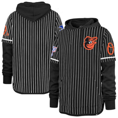 Baltimore Orioles '47 Pinstripe Double Header Pullover Hoodie - Black Hoodies