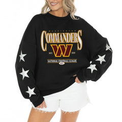 Washington Commanders Gameday Couture Women's Rhinestone Star Sleeve Settle the Score Oversized Tri-Blend Pullover - Black Pullover